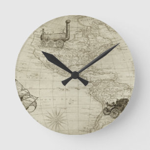 Horloge Ronde Sepia Old Antique Vintage États-Unis Carte Voyage