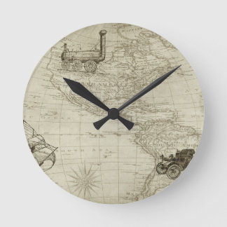 Horloge Ronde Sepia Old Antique Vintage États-Unis Carte Voyage