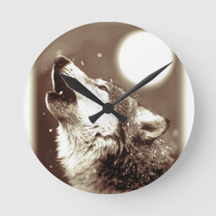 Horloge Ronde Sepia Wolf & Moon