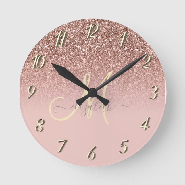 Horloge Ronde Séquin Parties scintillant moderne Ombre Rose Mono (Recto)