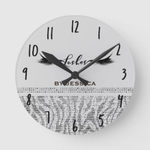 Horloge Ronde Séquins Zèbre Blanc Silver Lashes Personnalisé