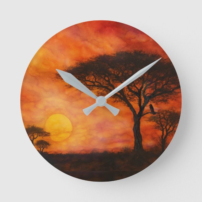 Horloge Ronde Serengeti Savanna Sunset Ink art  (Recto)