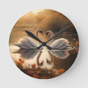 Horloge Ronde Serenity Twilight - Swans in Love