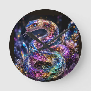 Horloge Ronde Serpent de cristal de luxe Glamour noir or