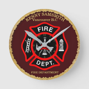 Horloge Ronde Service D'Incendie Badge Noir Et Rouge 4