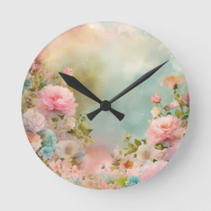 Horloge Ronde Shabby chic couleurs pastel rêvées rose des murs