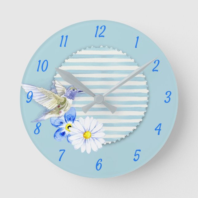 Horloge Ronde Shabby Chic Hummingbird Tons Bleus (Recto)