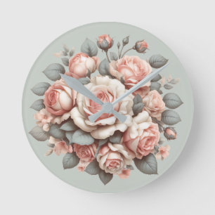 Horloge Ronde Shabby Chic Rose Délice