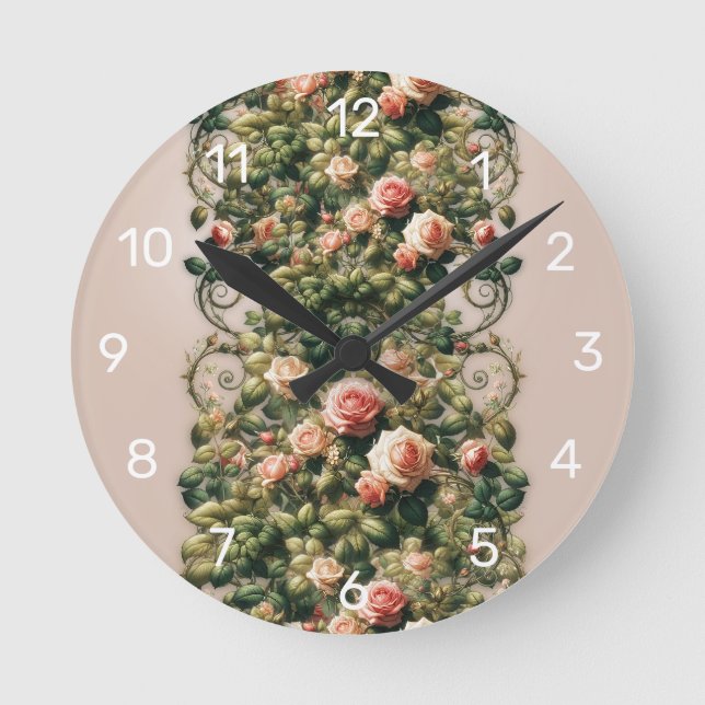 Horloge Ronde Shabby Chic Rose Vins Floral Élégant (Recto)