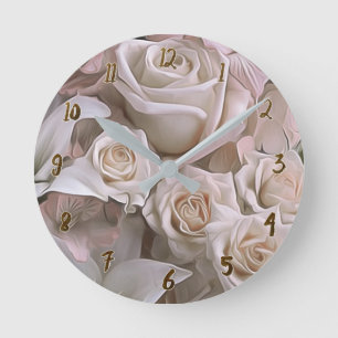 Horloge Ronde Shabby Chic Roses Roses Roses Rustiques Glam Perso