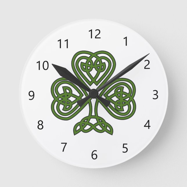 Horloge Ronde Shamrock celte - Jour de la Saint Patrick (Recto)