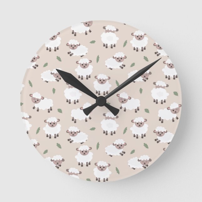 Horloge Ronde Sheep & Lamb Cute Gender Neutral Baby Nursery (Recto)