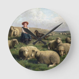 Horloge Ronde Shepherdess with Sheep in a Landscape