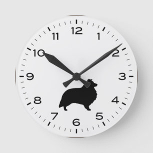 Horloge Ronde Shetland Sheepdog Chien race Silhouette Sheltie