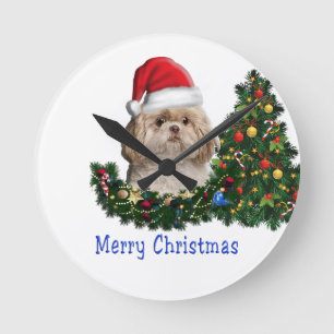 Horloge Ronde Shih tzu Christmas