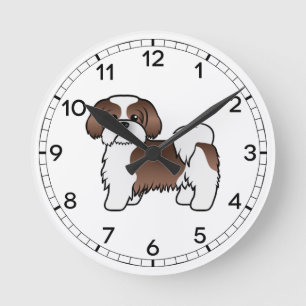 Horloge Ronde Shih Tzu couleur foie et blanc Chien de dessin ani