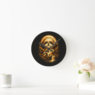 Horloge Ronde Shih Tzu hurlant à la Lune Chien drôle