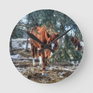 Horloge Ronde Shy Sorrel Mare et Branches Cadeau amateur de chev