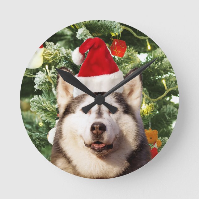 Horloge Ronde Sibérie Husky Arbre de Noël Ornements Snowman (Recto)