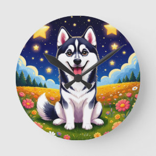 Horloge Ronde Sibérien Husky joueur