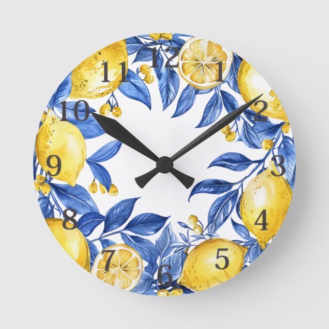 Horloge Ronde Sicilian Lemon Tiles Pattern Mediterranean Dolce  (Recto)