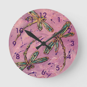 Horloge Ronde Sifflement de rose de libellules