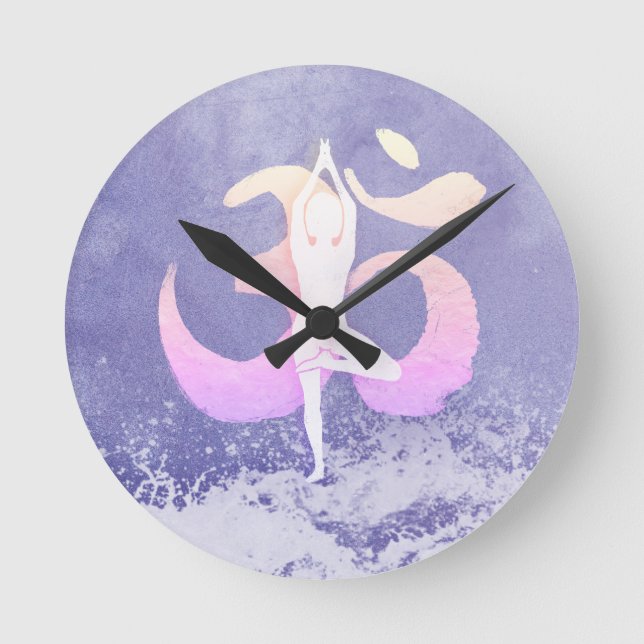 Horloge Ronde Signe de Yoga Pose Om de l'instructeur de méditati (Recto)