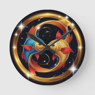 Horloge Ronde Signe du zodiaque Poissons dans un style artistiqu