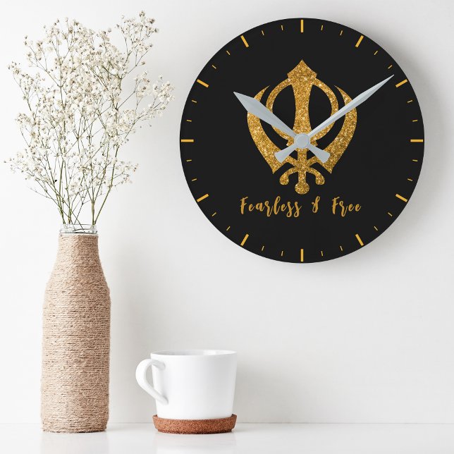 Horloge Ronde Sikh Khanda "Sans peur et libre" (Créateur téléchargé)