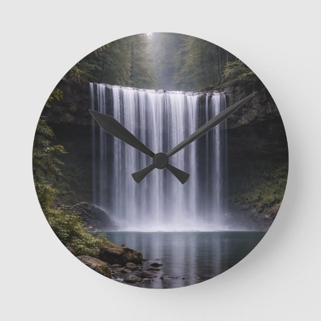 Horloge Ronde Silent Forest Waterfall – Calm Nature Landscape (Recto)