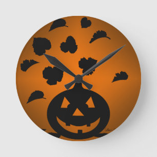 Horloge Ronde Silhouette citrouille et Feuille