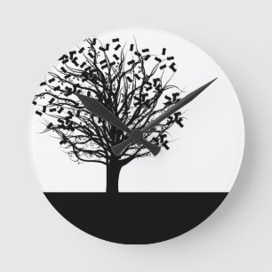 Horloge Ronde Silhouette d'arbre d'argent