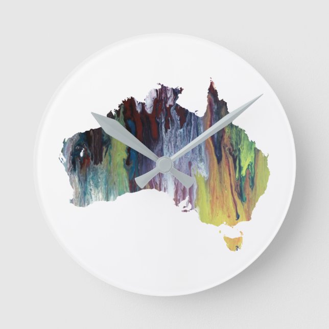 Horloge Ronde Silhouette d'Australie colorée (Recto)