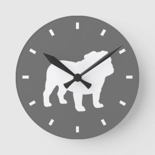 Horloge Ronde Silhouette de Bulldog gris et blanc  Amoureux des 