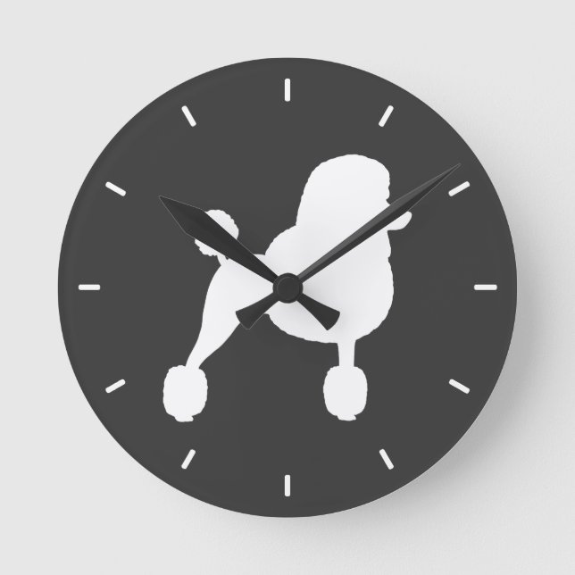 Horloge Ronde Silhouette de caniche standard blanc (Recto)