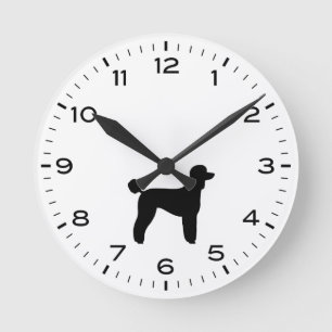 Horloge Ronde Silhouette de caniche standard Noir et blanc