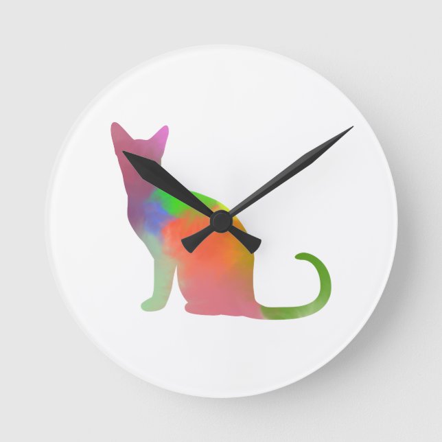 Horloge Ronde Silhouette de Cat d'aquarelle (Recto)
