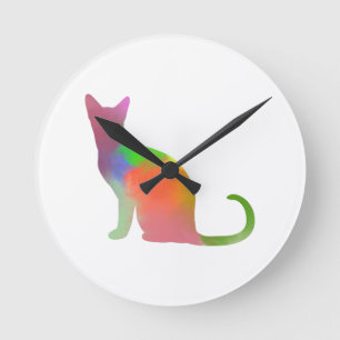 Horloge Ronde Silhouette de Cat d'aquarelle