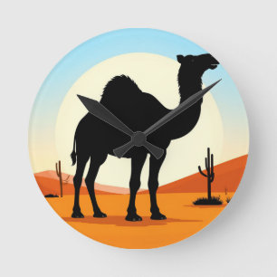 Horloge Ronde Silhouette de chameau dans le paysage du coucher d