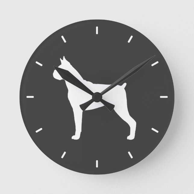 Horloge Ronde Silhouette de chien Boxer (oreilles coupées) (Recto)