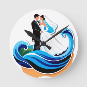 Horloge Ronde Silhouette de couple de mariés se tenant la main