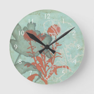 Horloge Ronde Silhouette de Fleurs rouges sur Arrière - plan Tur