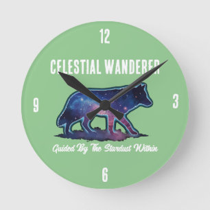Horloge Ronde Silhouette de loup de galaxie solitaire - 