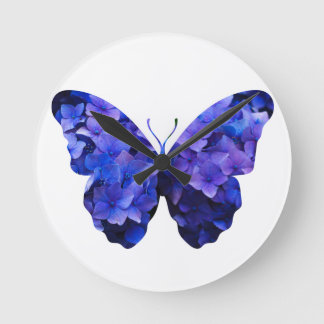 Horloge Ronde Silhouette de papillon de fleurs violettes