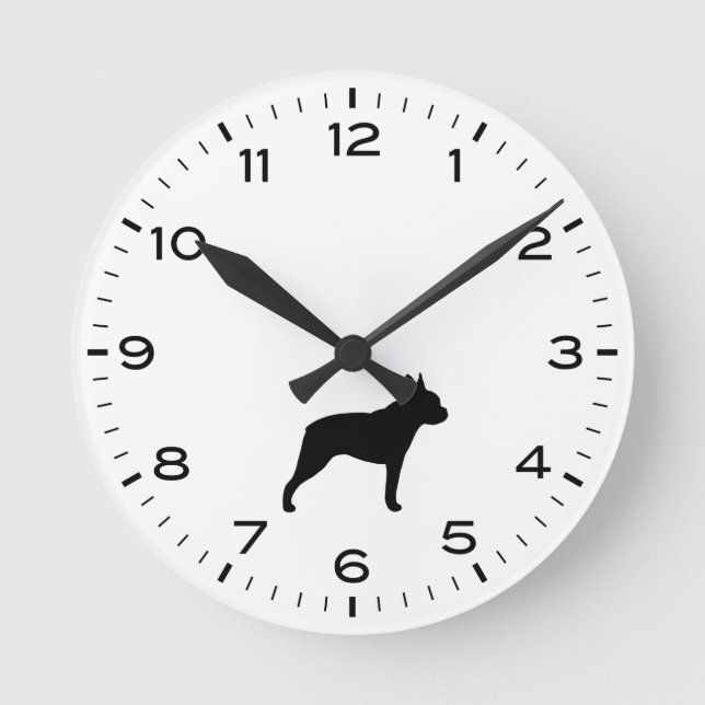 Horloge Ronde Silhouette de race de chien de Boston Terrier (Recto)