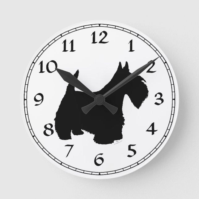 Horloge Ronde Silhouette de Terrier Écossais (Recto)
