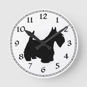 Horloge Ronde Silhouette de Terrier Écossais