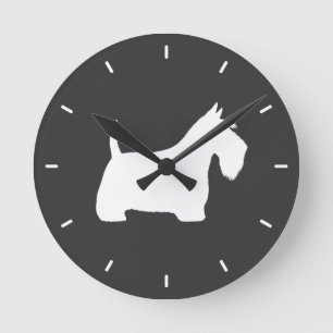 Horloge Ronde Silhouette de Terrier Écossais Blanc