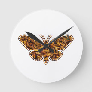 Horloge Ronde Silhouette du cycle de vie des papillons de soie d