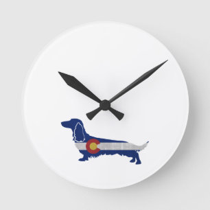 Horloge Ronde Silhouette du drapeau du Colorado de Long Haired D